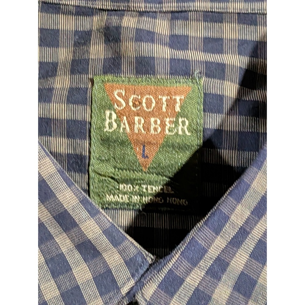 Scott Barber Button Down Shirt Long Sleeve Plaid Check Large Blue Green Tencel - Picture 3 of 8